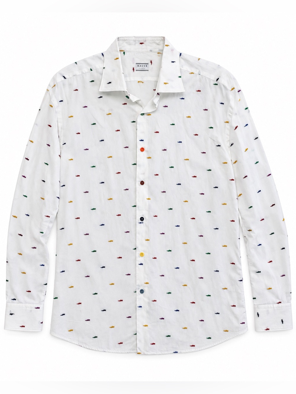 Xacus Evolution Men’s 17.5/44 White 100% Cotton Sneaker Embroidered Shirt Italy